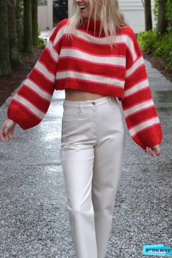Fashion Striped Turtleneck Long Sleeve Loose Knit Sweater