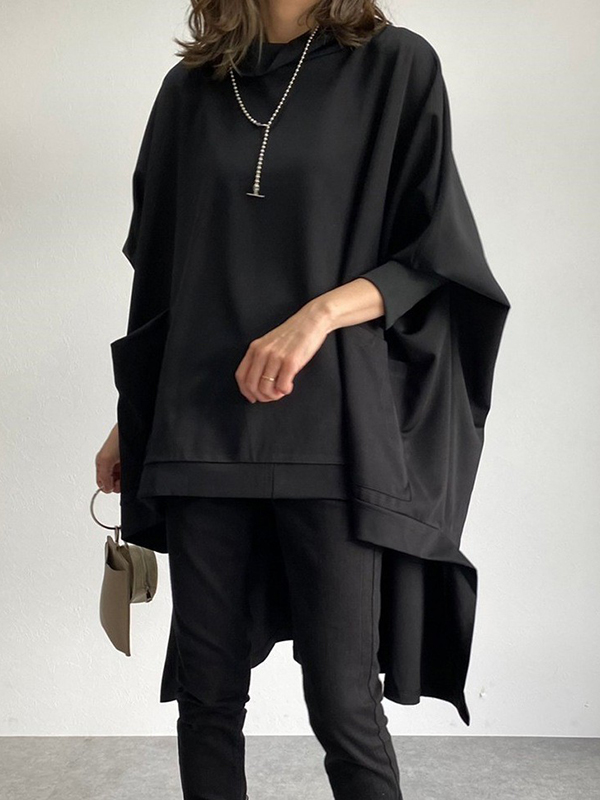 Casual Loose High Neck Irregular Long Sleeve Hoodie