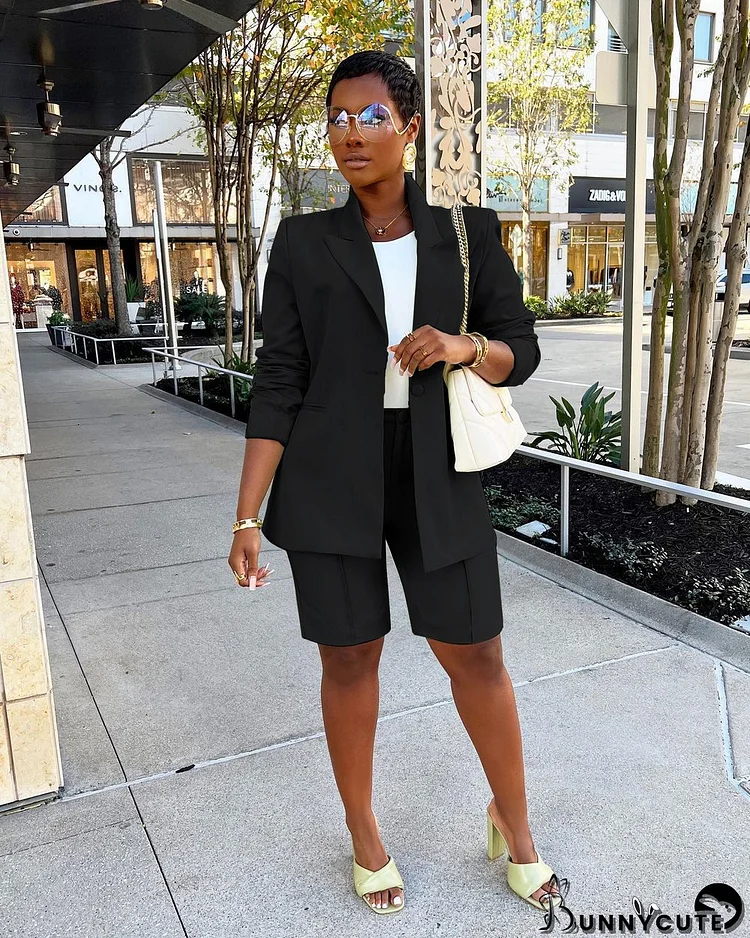 Women Career Blazer and Shorts Two-Piece Set