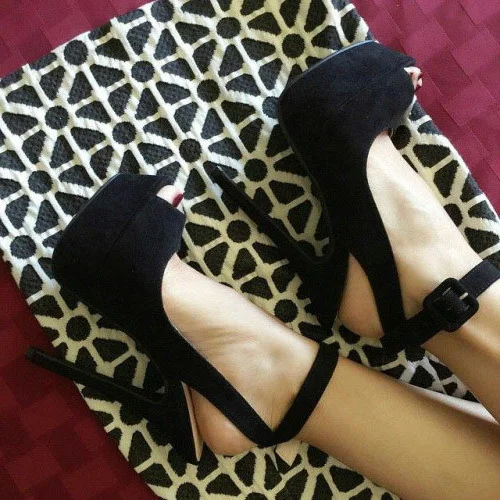 Black Slingback High Heel Ankle Strap Sandals Vdcoo