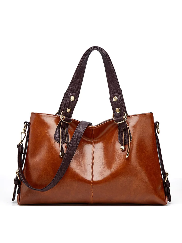 Vintage Oiled Leather Big Utility Tote Bag