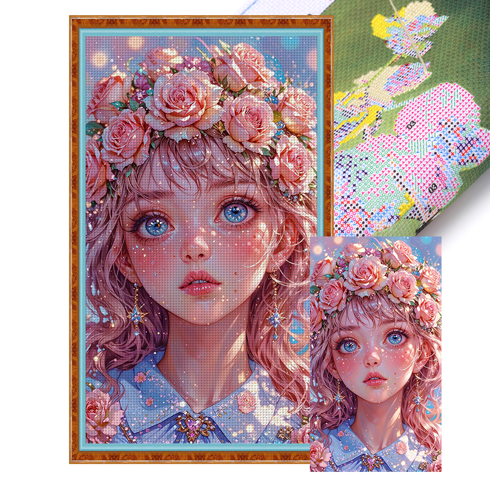 Rose Girl Full 14CT Pre-stamped Canvas(40*70cm) Cross Stitch