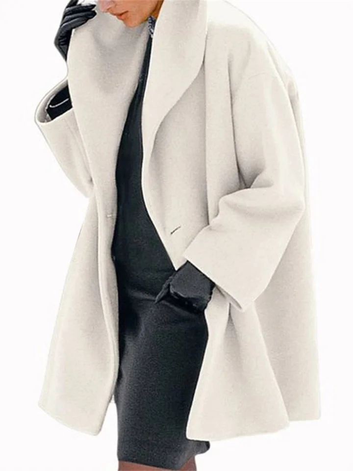 Hot Ladies Fashion Autumn and Winter Coat Multi-color Long-sleeved Lapel Loose Jacket Tweed Temperament Commuter Coat-Mixcun