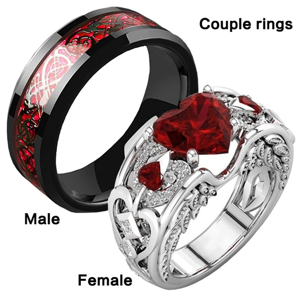 Luxury Couple Rings Natural Gemstones Ruby Promise Rings Glod Filled 925 Sterling Silver Rings for Women Stainless Steel Rings for Romantic Plus Mens Ring Wedding Ring Fine Jewelry
