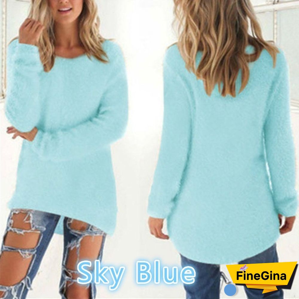 New Autumn and Winter Solid Color Warm Pullover Tops Women Long Sleeve Knitted Sweaters Plus Size