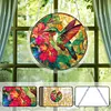 (18.5cm)DIY Acrylic Jigsaw Puzzle Window Hanging with Hanging Chain DIY Stained Glass Decoration Round Window Puzzle Decor for DIY Craft Project (Flower Bird)