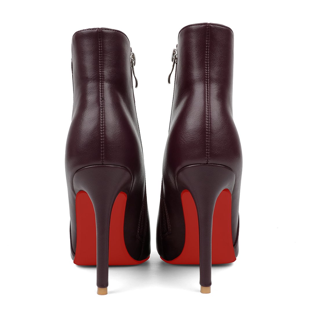100mm Women's High Heels Pointed Toe Zipper Red Bottoms Boots-MERUMOTE