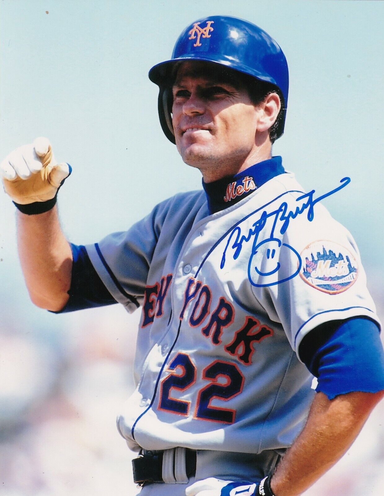 BRETT BUTLER NEW YORK METS ACTION SIGNED 8x10