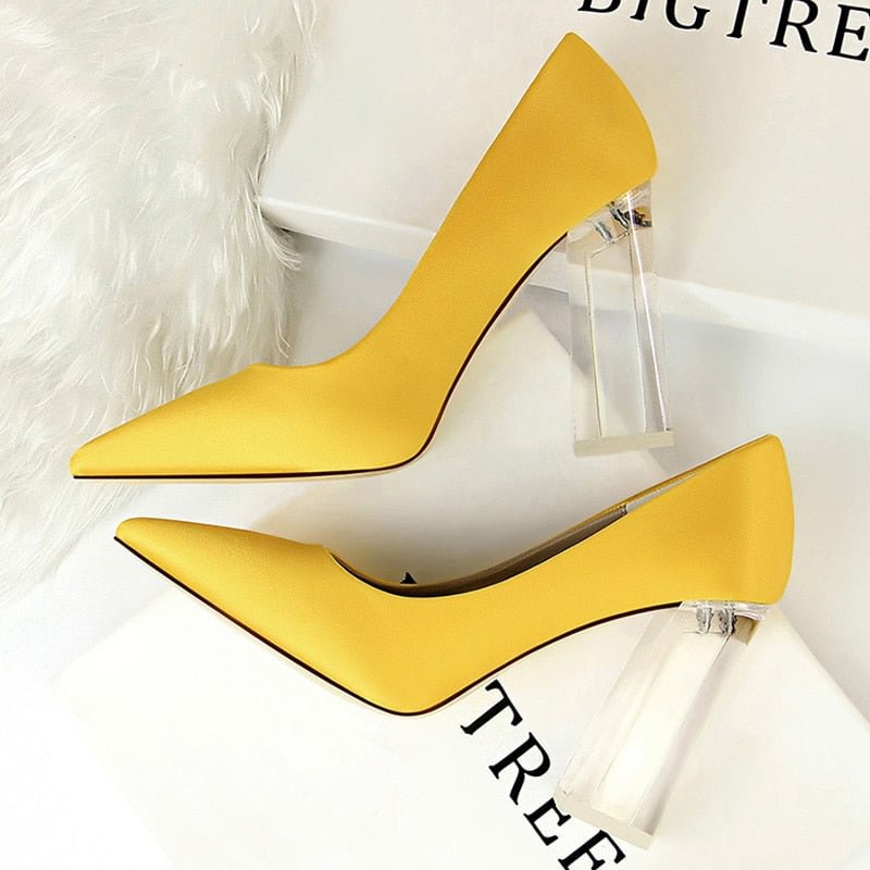 BIGTREE Shoes Clear Crystal Woman Pumps Silk High Heels Shoes Sexy Wedding Shoes Women Heels Party Shoes Female Plus Size 41 42
