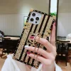 2023 Luxury Brand Black Rose Flower Stripe Glitter Gold Square Case For iPhone & Samsung