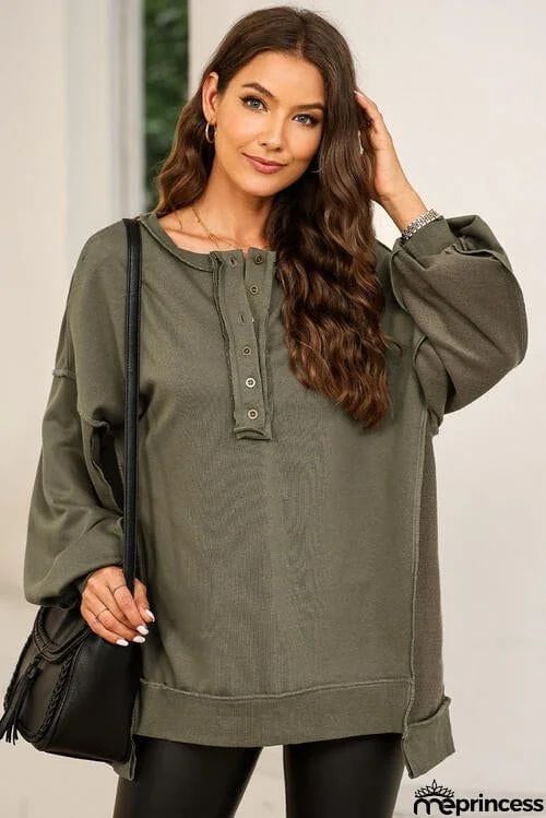 Buttoned Dropped Shoulder Sweatshirt