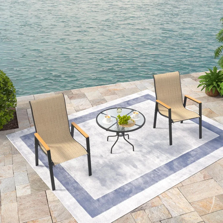 Patio Chairs Set of 4, Outdoor Stackable Dining Chairs with All Weather Breathable Textilene, High Back Metal Frame for Lawn Garden Backyard Deck