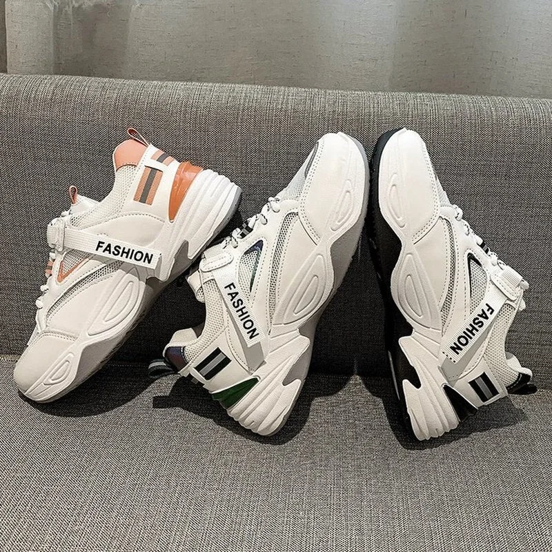 INS New 2021 Women Platform Daddy Shoes Sneakers Ladies Students Casual Walking Shoes Mesh Sport Shoes Vulcanized Runing Shoes