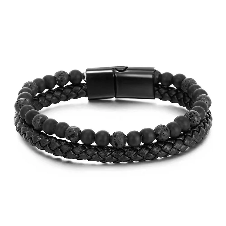 Olivenorma Natural Tiger Eye Leather Rope Double Layer Bracelet