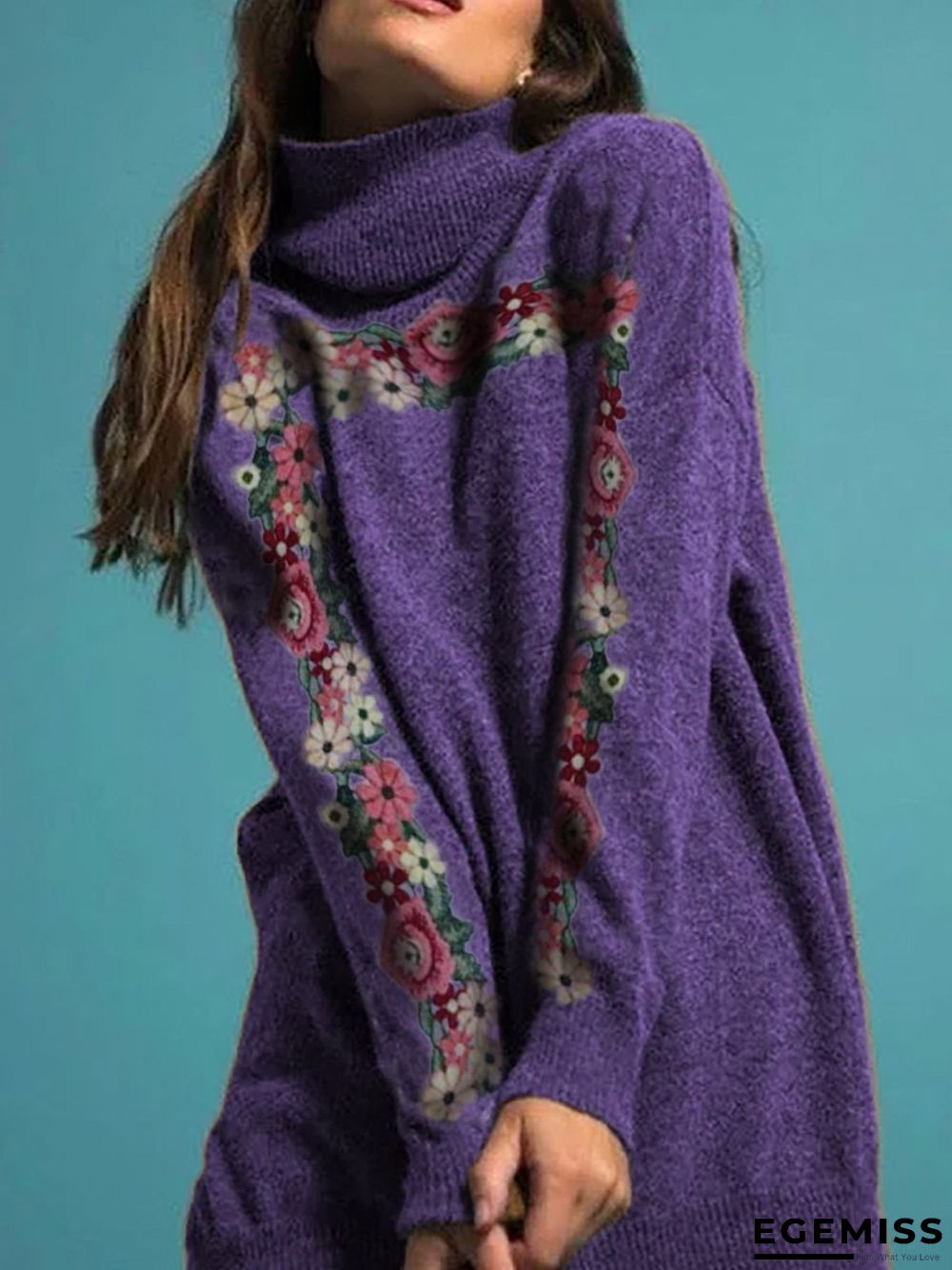 Casual Long Sleeve Plus Size Turtleneck Sweater | EGEMISS