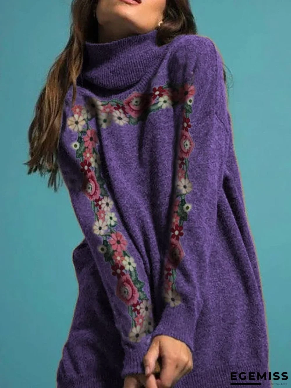 Casual Long Sleeve Plus Size Turtleneck Sweater | EGEMISS