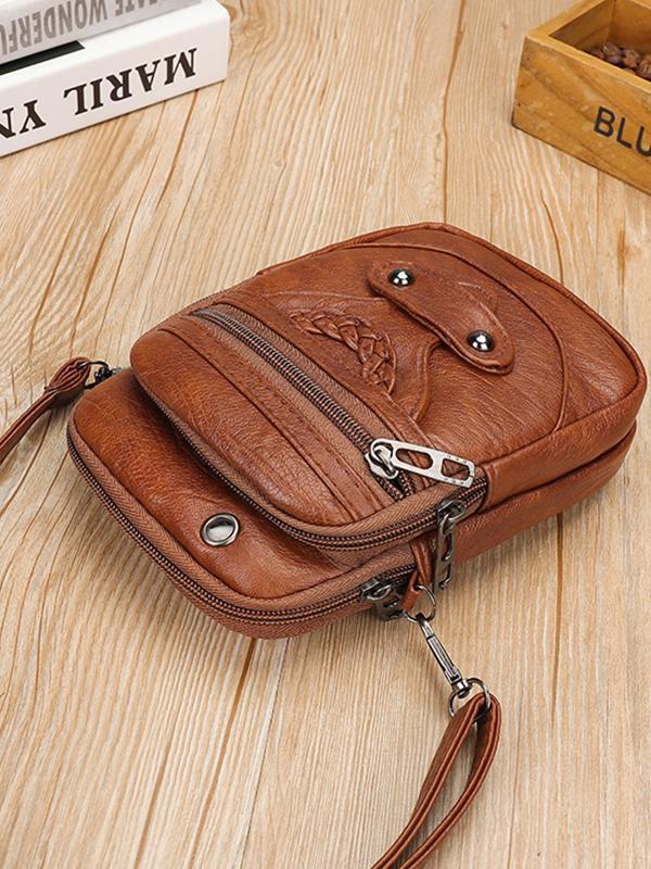 Vintage Studded Washed Leather Crossbody Bag