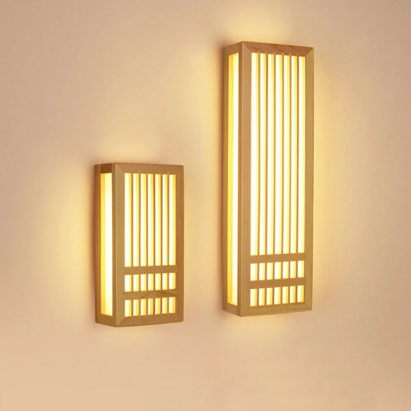 Japanese Solid Wood Bedroom Bedside Lamp Rectangular Wall Lamp
