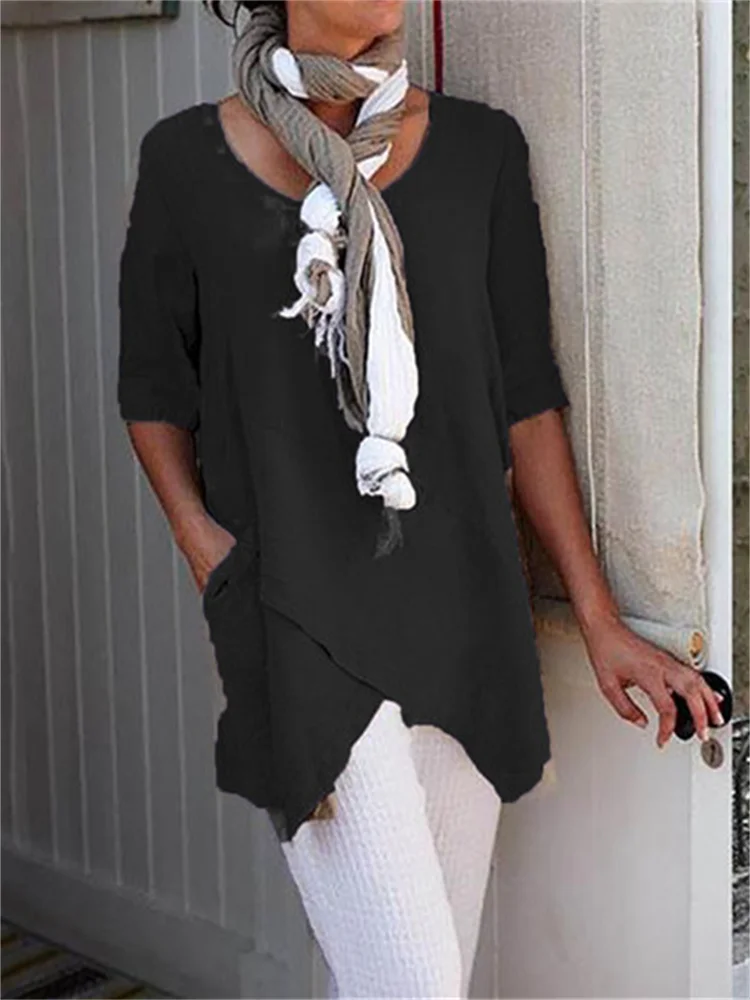 Cross Slit Bottom A Line Casual Tunic