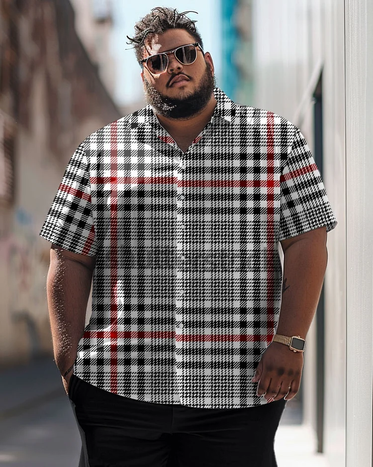 Men's Large Business Gentleman's Short Sleeve Shirt With Plaid Pattern