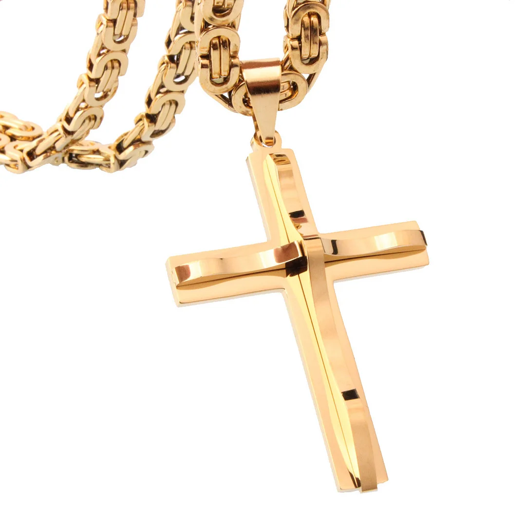 6mm Byzantine Chain Crucifix Pendant-VESSFUL
