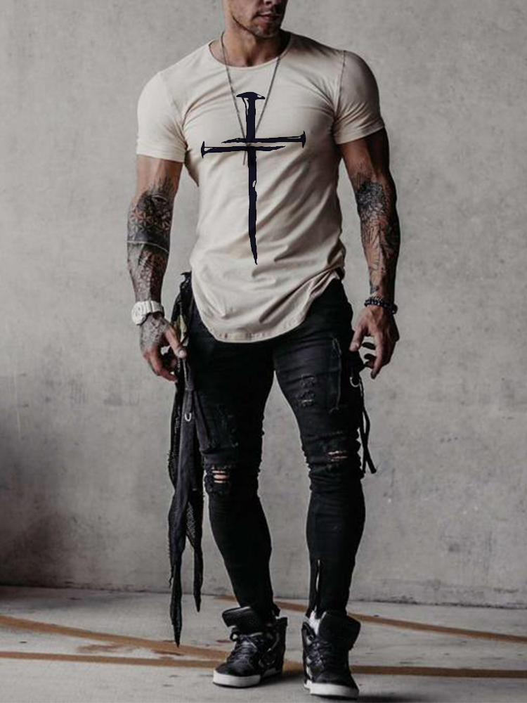 Mens Fashion Sports Belief Cross Short Sleeve T-Shirt / [viawink] /