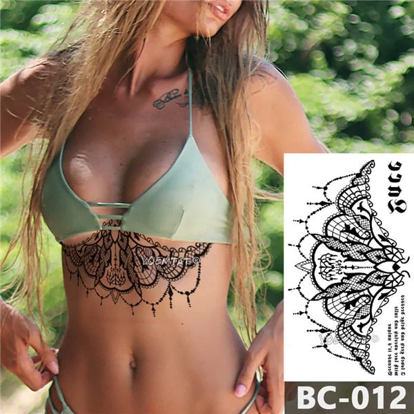 1 Sheet Chest Body Tattoo Temporary Waterproof Jewelry Scalloped lace chandelier pattern Decal Waist Art Tattoo Sticker