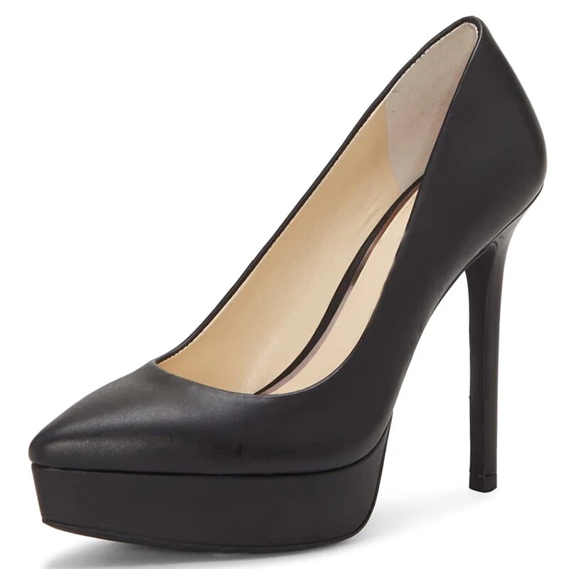 TAAFO Black Cow Leather Pointed Toe Stilettos Platfrom Pumps Woman HighThin Heels Office Ladies Shoes 