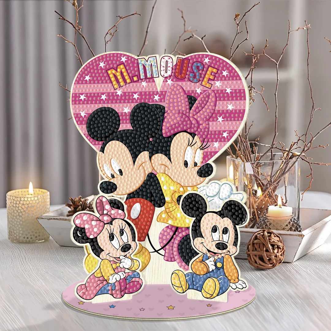 DIY Minnie Mickey Mouse Wooden Diamond Painting Desktop Combination Ornaments Kit for Office Desktop Decor