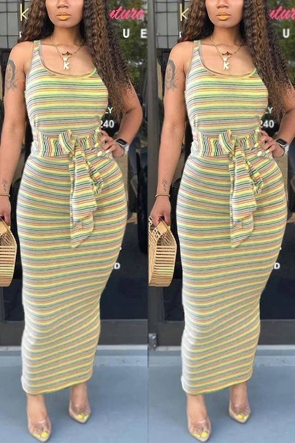 Fashion Stripe Printed Sling Dress