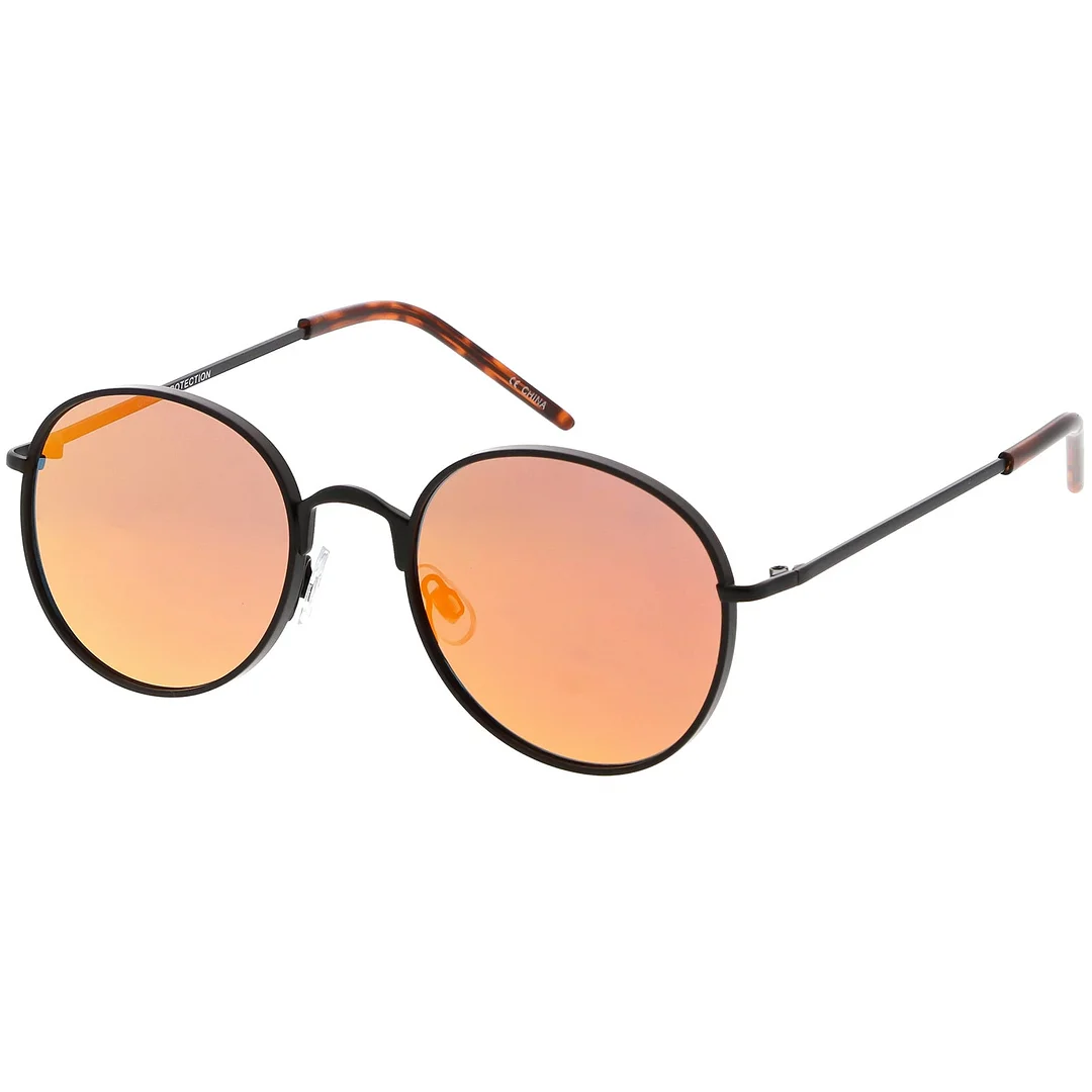 Classic Metal Round glasses Thin Arms Colored Mirror Flat Lens 52mm