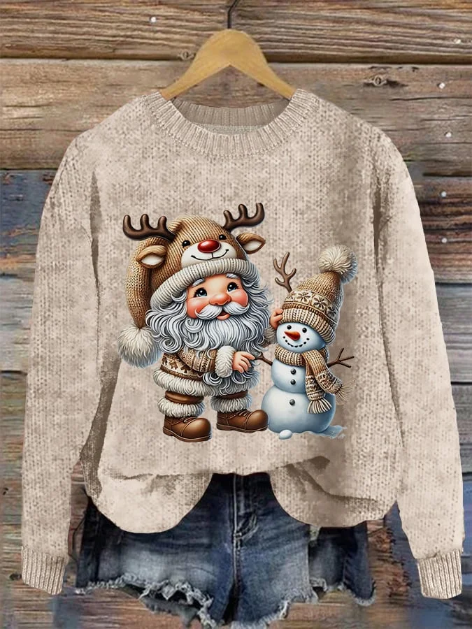 Women's Santa Claus and Snowman Knitted Casual Sweater