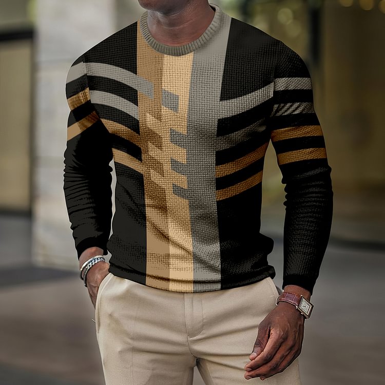 LONG SLEEVE FASHION CONTRAST COLOR ROUND NECK MEN'S TOP-1245
