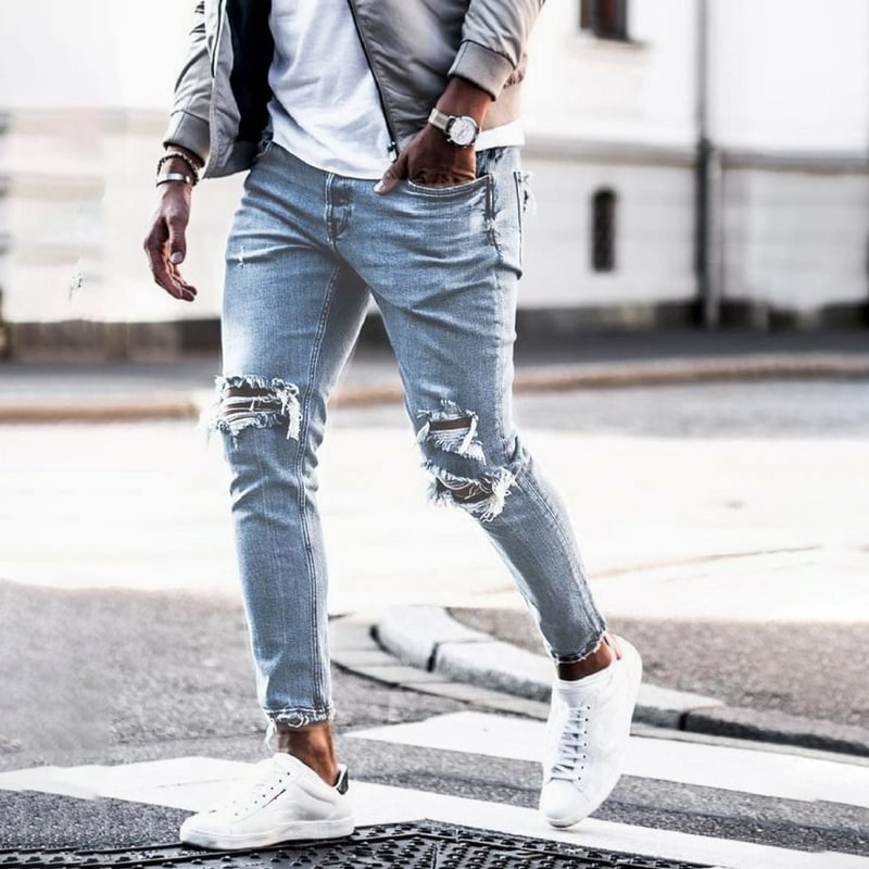 Men's Fashion All-match Ripped Jeans - Krazyskull