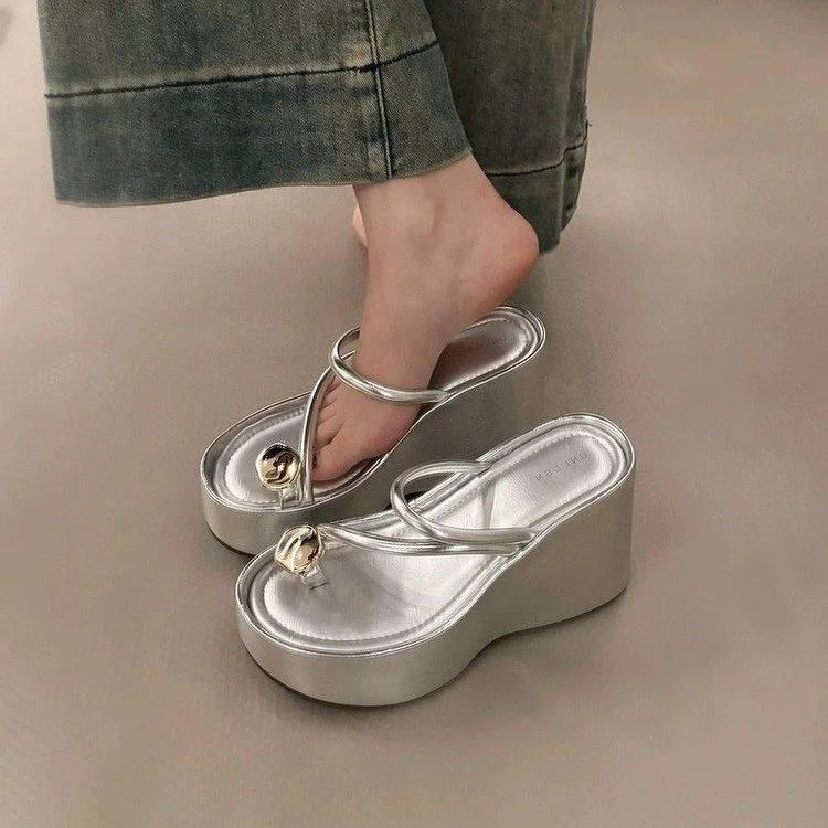 Wongn Wongn Toe Silver Small Slippers Women's Shoes Wear 2024 New Summer Small Platform Fashion Sandals