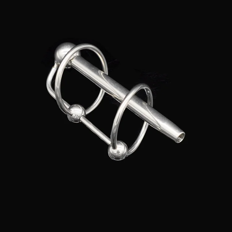 Thick Urethral Probe (with Thru Hole + 4 Glans Rings) Urethral Sound  Weloveplugs