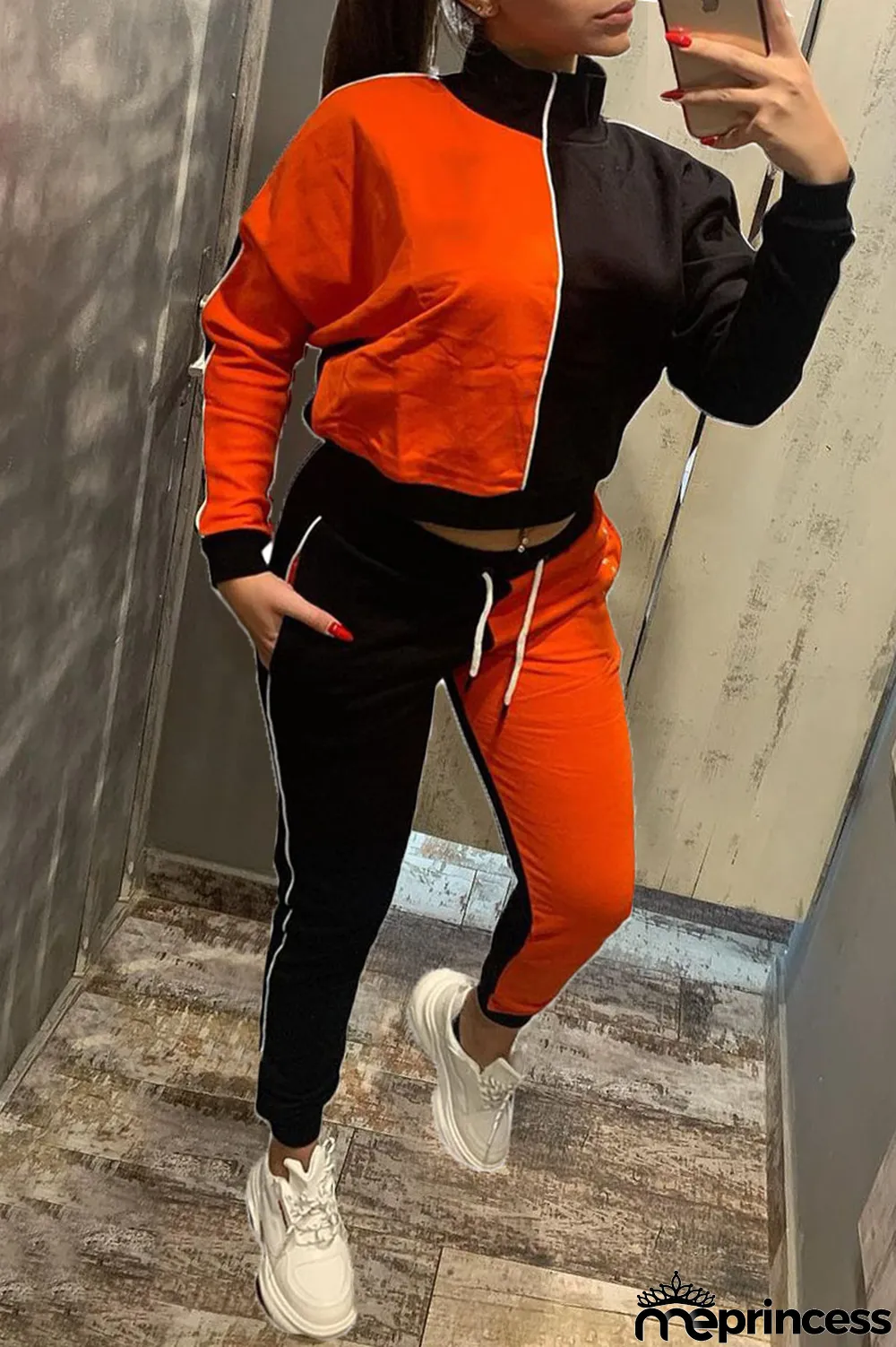 Red Casual Solid Split Joint Zipper Zipper Collar Long Sleeve Two Pieces