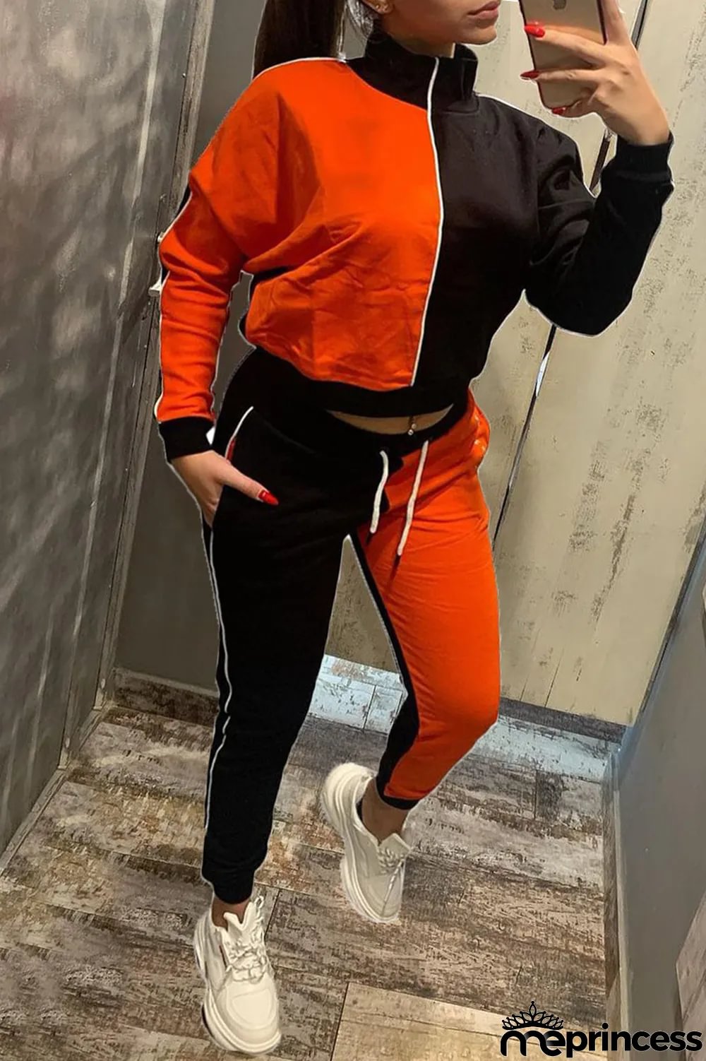 Red Casual Solid Split Joint Zipper Zipper Collar Long Sleeve Two Pieces