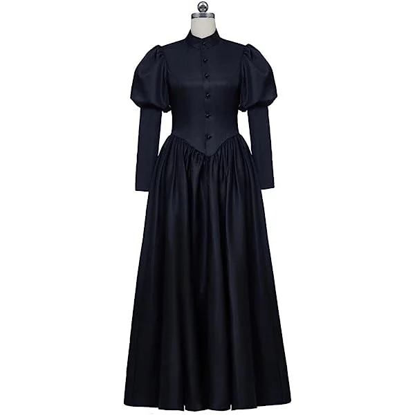 Victorian Mourning Dress Black Gothic Womens Dress Witch Halloween Costume