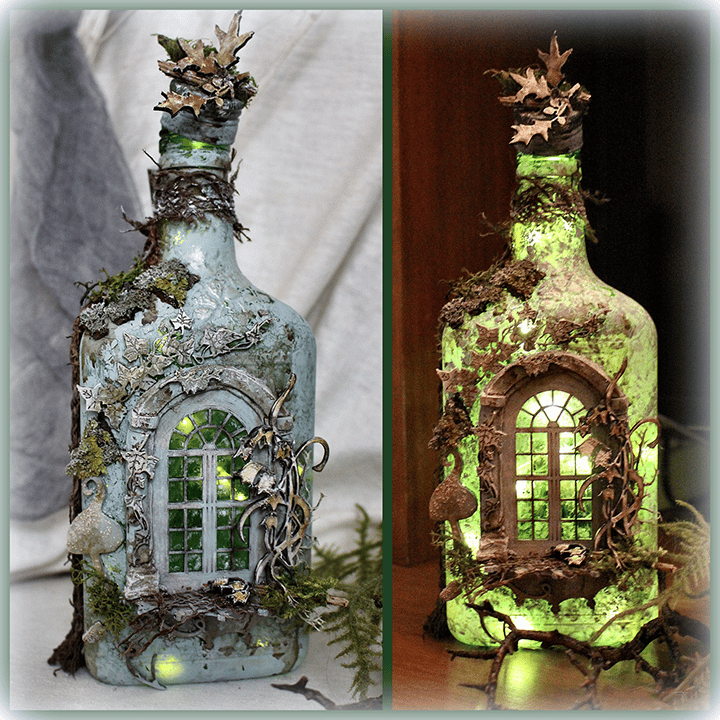 Altered Art Bottle - Mystical forest stories