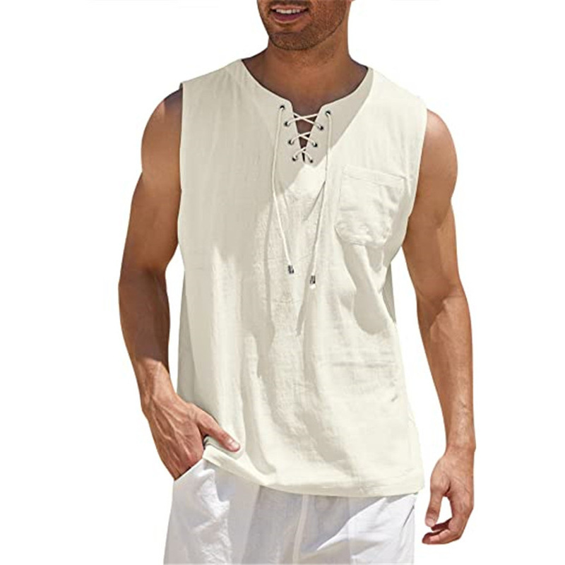  Men's Casual Sleeveless Vest with Lace-Up Front Design for Summer