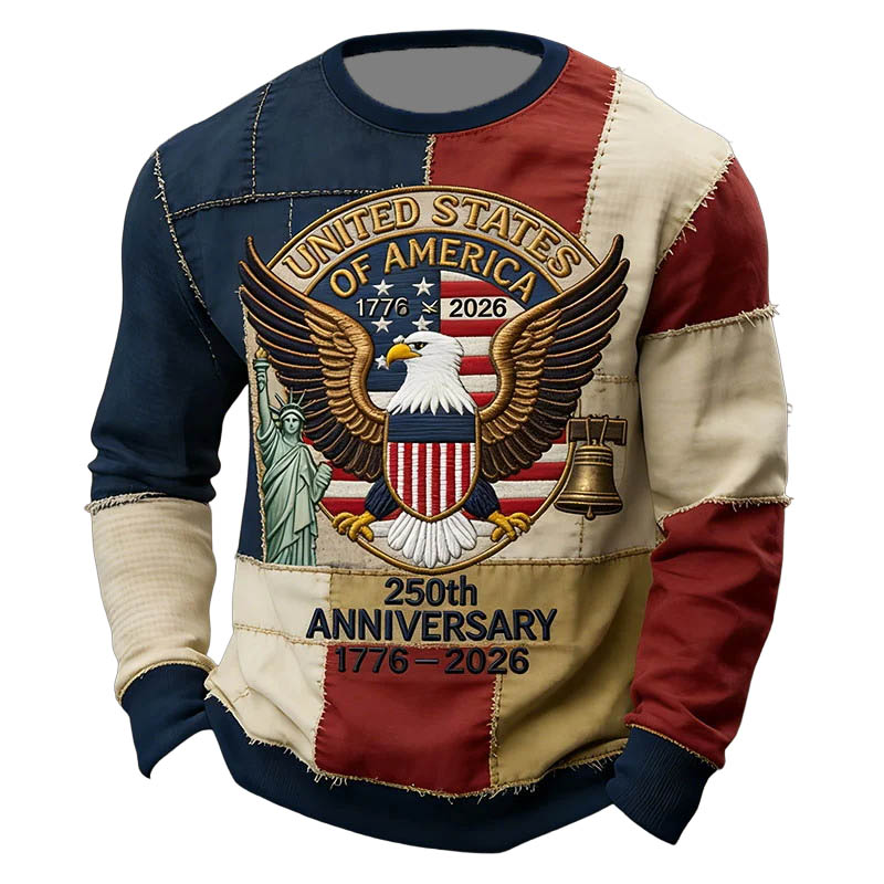 Men's Vintage 250th Anniversary American Flag Eagle Print Crew Neck Sweatshirt - Helixace