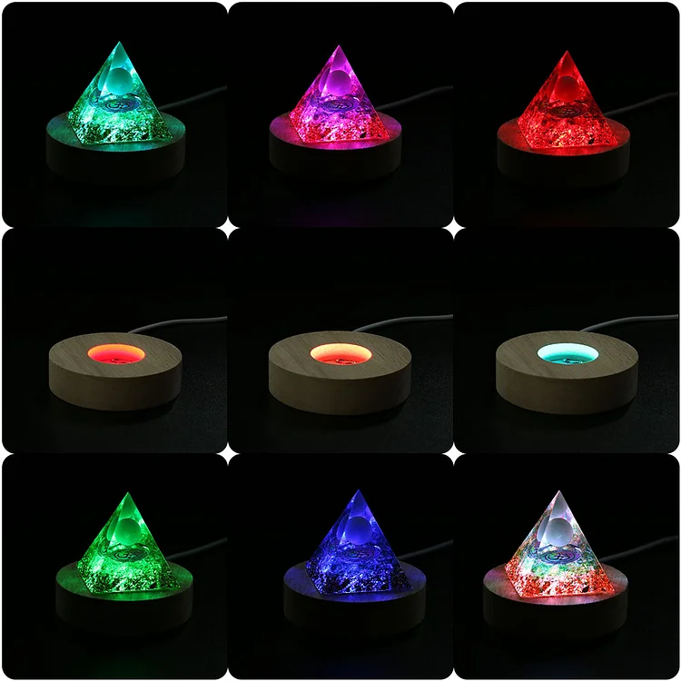 Crystal Orgonite Pyramid Lamp Base Decor Wooden LED Display Holder (Multi)
