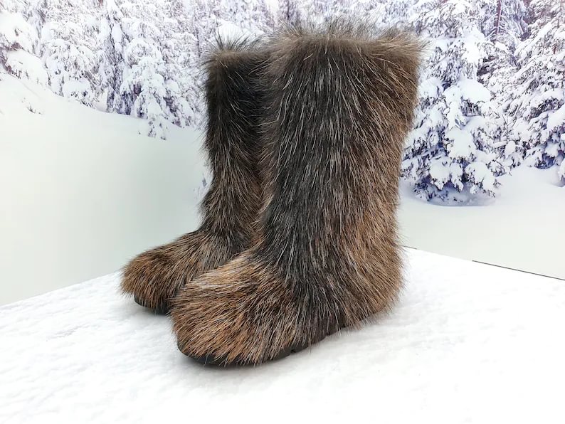 Brown real goat fur boots 39 EU 8-8.5 US Warmest winter boots