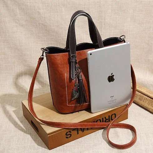 Ladies retro handbag wild large-capacity bucket bag retro single shoulder messenger bag