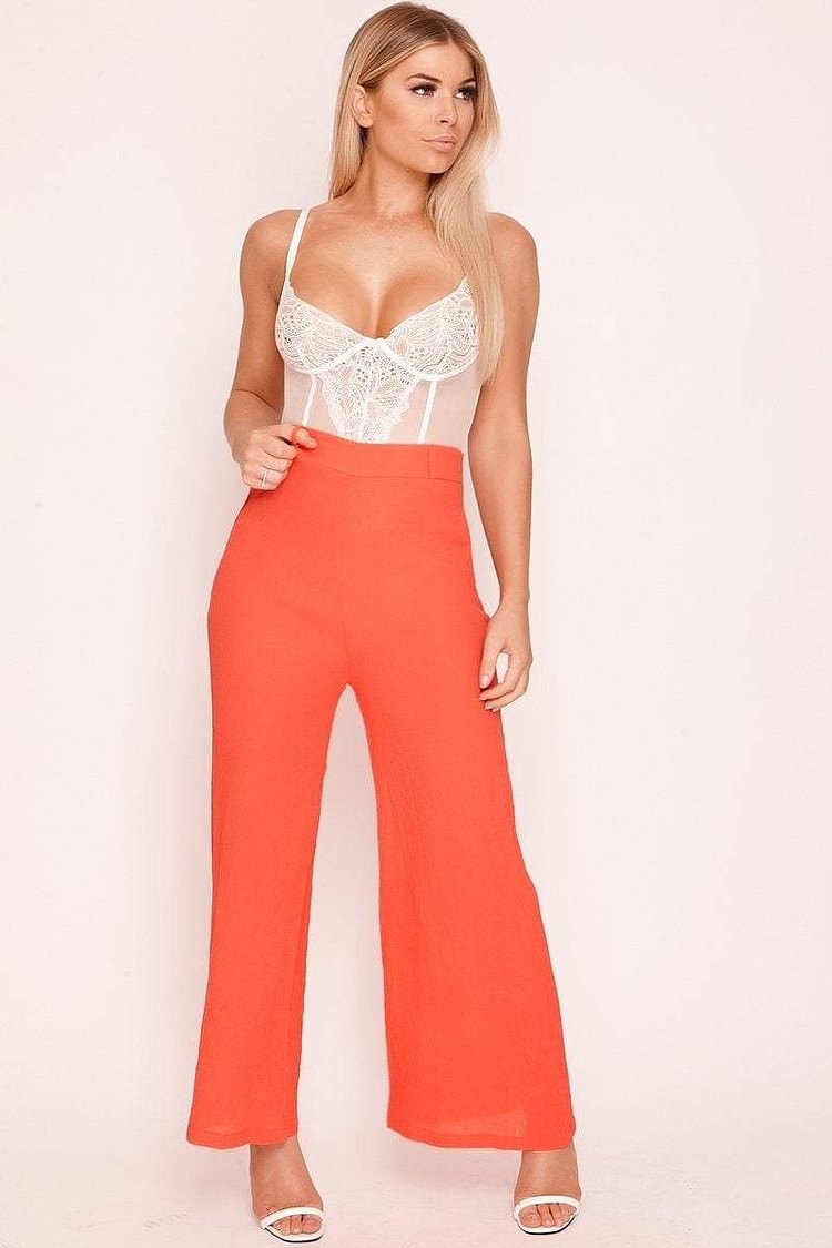 Red Wide Leg Crepe Trousers Katch Me