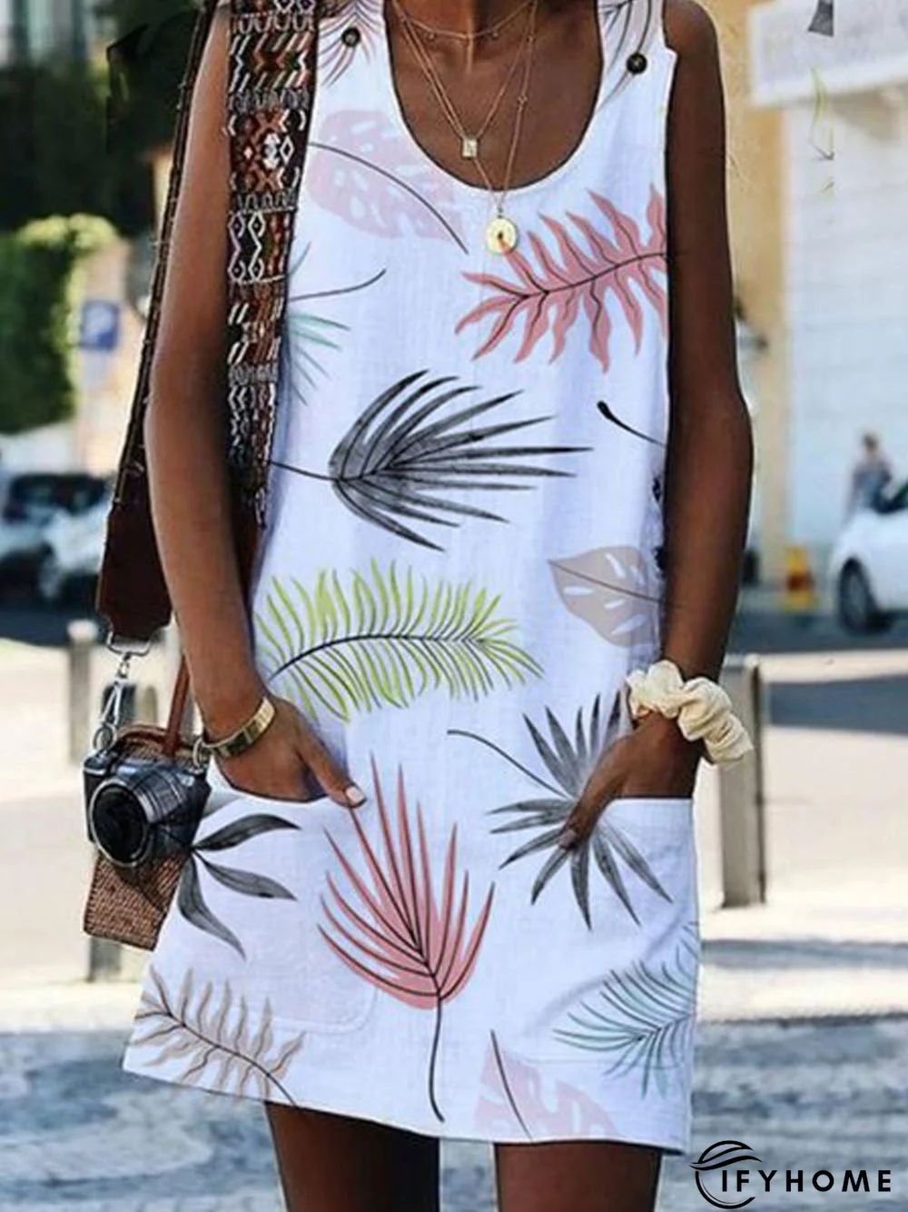 Bohemian Printed Drawstring Sleeveless Causal Weaving Dress | IFYHOME