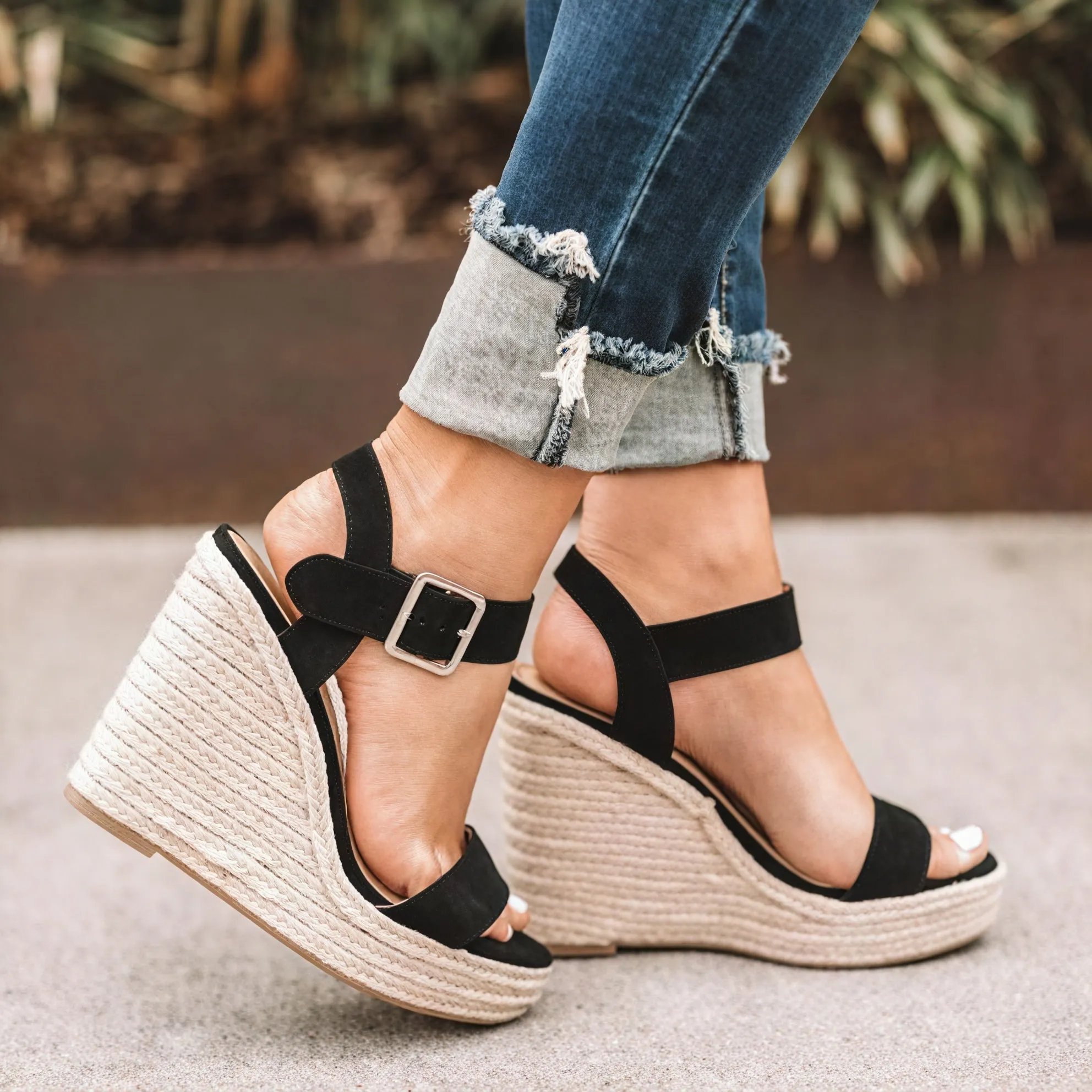 Damen Keilabsatz Sandalen – Offene Spitze, Knöchelriemen, Espadrille-Sohle-82714-ccec2ecd-9197-4c5b-8473-c60563800eef