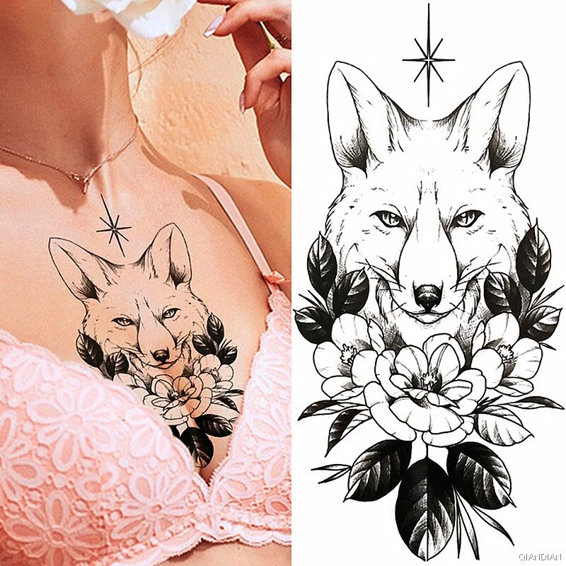 Black Sexy Flower Temporary Tattoos Sticker Arm Sleeve Rose Tree Skull Lion Bear Snake Henna Body Decorate Fake 3D Women Totem