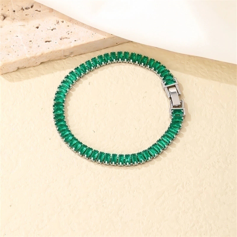 Copper K Gold Plated Rhodium Plated Shiny Plating Inlay Rectangle Zircon Bracelets